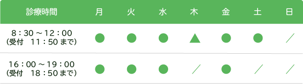 診療時間午前9:00～12:30、午後16:30～19:00